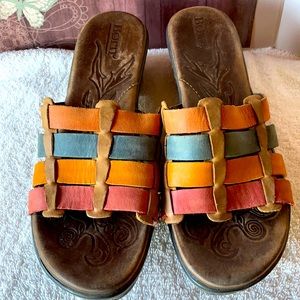 Born Multi-Color Leather Wedge Slide Sandals